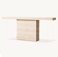 Console moderne de luxe en travertin, table minimaliste en pierre beige, meuble artisanal pour salon, villa, entrée, couloir, hall d'entrée