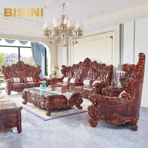 Ensemble de canapés classiques américains Configuration 3 pièces avec <span class=keywords><strong>canapé</strong></span> <span class=keywords><strong>et</strong></span> 2 fauteuils Finition assortie <span class=keywords><strong>Canapé</strong></span> en cuir en bois massif sculpté à la main - Product Image 1