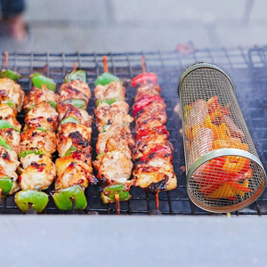 Wholesale New Rolling <b>Grilling</b> BBQ Basket Stainless Steel Leakproof <b>Mesh</b> Barbecue Rack Outdoor Picnic Camping Simple - Product Image 6