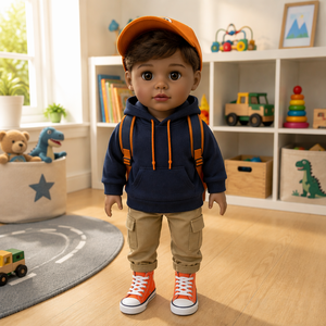 Fabricant OEM de poupées personnalisées, ensemble de vêtements pour poupée garçon, sweat-shirt, pantalon cargo, baskets en toile, sac à dos, casquette pour poupées de 18 pouces - Product Image 4