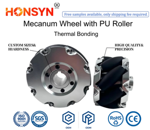 Roue Mecanum personnalisable avec rouleau en PU, omnidirectionnelle robuste pour AGV/AMR et automatisation logistique, mouvement omnidirectionnel libre - Product Image 1
