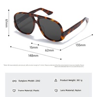 Lunettes de soleil vintage à double pont effet écaille, monture en acétate, verres en nylon, protection UV400 pour hommes et femmes