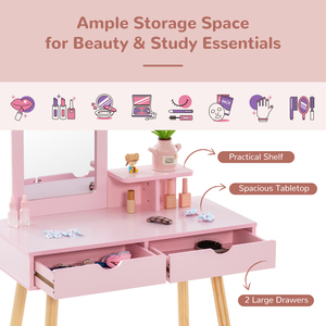 Table <span class=keywords><strong>de</strong></span> toilette pour enfants, <span class=keywords><strong>chaise</strong></span> <span class=keywords><strong>de</strong></span> coiffeuse pour petite fille <span class=keywords><strong>de</strong></span> plus <span class=keywords><strong>de</strong></span> 3 ans, ensemble <span class=keywords><strong>de</strong></span> coiffeuse princesse avec miroir rose G-06-1 - Product Image 4