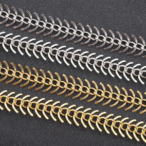 Chaîne en acier inoxydable en forme d'arête de poisson, polie or et argent, pour la fabrication de colliers, composants de bijoux DIY H1240 - Product Image 1