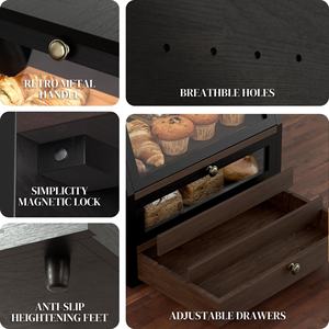 Caja de Pan de Madera para Encimera de Cocina, Organizador de Pan Negro, Contenedor de Almacenamiento de Pan Extra Grande, Panera de Bambú para Cocina - Product Image 6