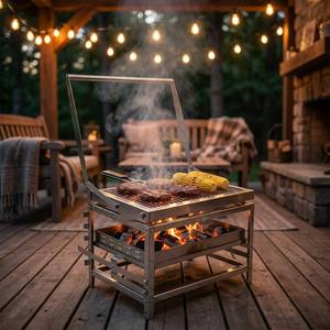 Barbecue rotatif portable d'extérieur en acier inoxydable 304, pliable, au charbon de bois - Product Image 1