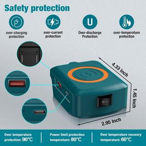 Adaptateur de chargeur <span class=keywords><strong>sans</strong></span> <span class=keywords><strong>fil</strong></span> pour batterie <span class=keywords><strong>Makita</strong></span> 18V, adaptateur de charge <span class=keywords><strong>sans</strong></span> <span class=keywords><strong>fil</strong></span> 15W max avec chargeurs de type C et USB utilisant la batterie de l'outil - Product Image 3