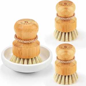 Hot Selling Natural <b>Round</b> Handle Kitchen Wash Dishes Wooden Bamboo <b>Brush</b> Scrub Tableware - Product Image 3