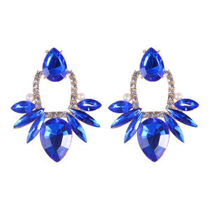 Boucles d'oreilles pendantes pour femme, style rétro exagéré, bleu royal, cristal, boucles d'oreilles de mariée - Product Image 6
