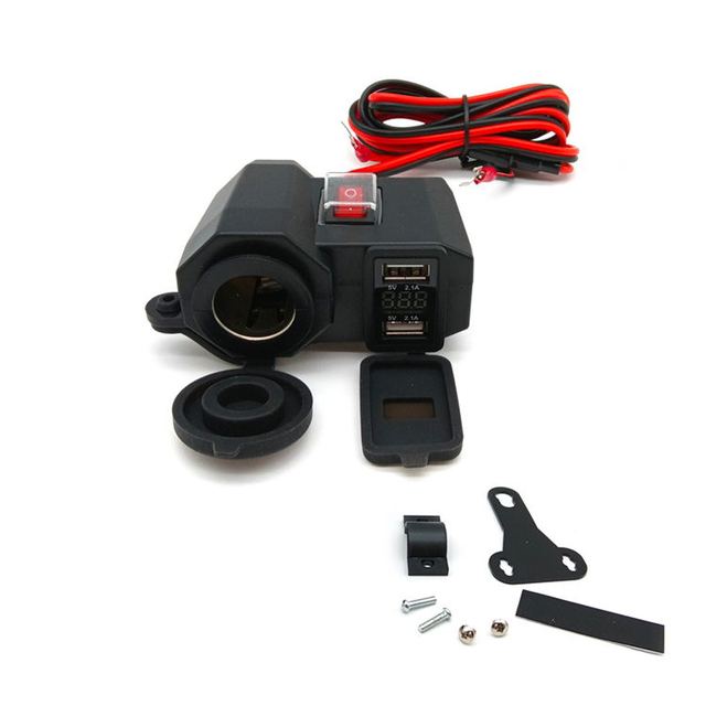Motorcycle Accessories 5V 3.1A Waterproof Dual Usb Port Motorbike Motorcycle Fast Charger With Cigarette Adapte and Switch