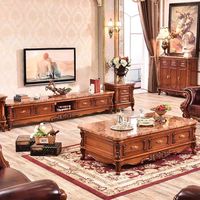 Table basse carrée en bois massif de style européen avec tiroirs et plateau en marbre, idéale pour les appartements et les villas, meubles de salon