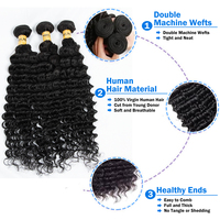 Extensions de cheveux humains Deep Wave avec closure, 100 % naturels, non traités, effet mouillé et ondulé, les plus demandées