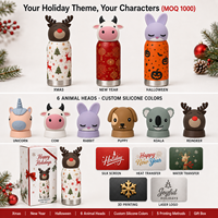 Bouteille isotherme en acier inoxydable de 450 ml avec tête de renne en silicone détachable et motif flocon de neige, cadeaux d'affaires populaires pour Noël