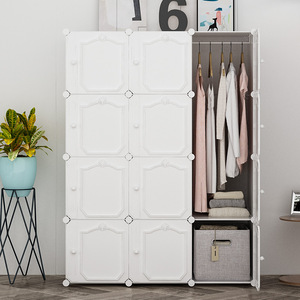 Modern Foldable Plastic <b>Storage</b> Cabinet For Bedroom Home Use With Hanging Rod And <b>Shelves</b> - Product Image 3