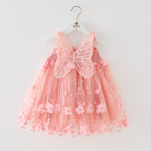 Nuovo Abito Estivo 2026 per Bambine, Vestito Principessa all'<span class=keywords><strong>Uncinetto</strong></span> con Spalline in Rete, Abito Elegante con Ali da Fata - Product Image 4