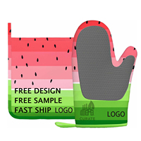 Set siliconen ovenwanten en pannenlappen met aangepast logo, watermeloen-design, hittebestendig, voor bakken, BBQ en koken