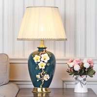 Lámpara de Mesa de Cerámica Verde Moderna, Lámpara de Escritorio LED de Diseño para Sala de Estar, Dormitorio, Hotel, Restaurante, Iluminación Decorativa