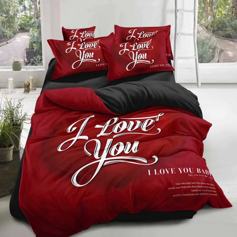 Digital Love Heart Printing Duvet Cover Brushed Microfiber Warm Bed Sheets Pink Bedsheets Flamingo 3D Bedding Sets