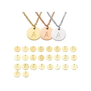 Fashion 12mm DIY PVD coating Round Stainless Steel 26 letters Charm Pendant For necklace wholesale