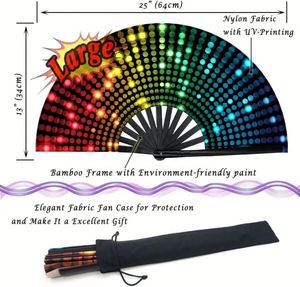 Meilleure Vente - Stock Disponible - Éventail en Bambou Traditionnel Peint, Réfléchissant aux UV, Grand et Sonore, Effet Néon - Product Image 6