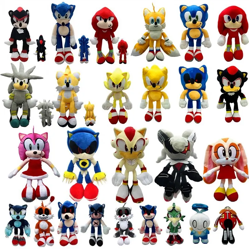 ROXGOCT venta al por mayor 50 estilos de erizo Sonics juguetes de peluche juegos de dibujos animados película muñecas periféricas mochila regalos para niños