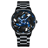 Nouvelle Montre Homme Sportive à Cadran Rotatif, Étanche en Acier Inoxydable, Montre à Quartz de Luxe avec Jantes de Voiture, Reloj