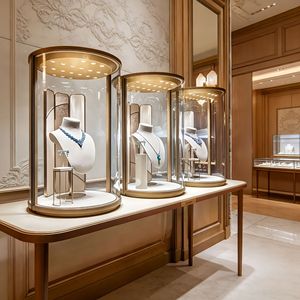 <span class=keywords><strong>Vitrine</strong></span> de présentation circulaire pour bijoux en verre, table de présentation pour jade et diamants, <span class=keywords><strong>vitrine</strong></span> de boutique haut de gamme en acier inoxydable - Product Image 3