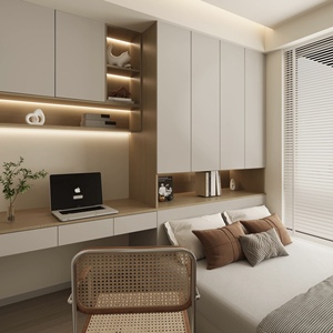 طقم أثاث غرفة نوم مخصص، سرير تاتامي كامل الحجم مع درجين، خزانة ملابس مدمجة، طاولة جانبية، تصميم عصري مجاني - Product Image 2