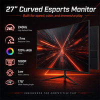 Monitor Curvo IPS de 27 Pulgadas, Alta Luminosidad, 240Hz, 1500R, 1ms de Tiempo de Respuesta, Antideslumbrante, Filtro de Luz Azul, FreeSync, Venta al Por Mayor