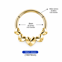 Anneau de piercing nasal en titane ASTM F136 en forme de cœur, segment articulé pour piercing de narine, cartilage et hélix