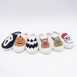 Custom Closed Toe Teddy Velvet Custom Colors And LOGO Celebrating Christmas Plush Cartoon Winter Slippers