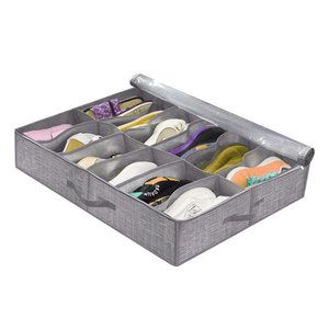 Boîte de rangement pliable pour chaussures K107, forme rectangulaire, visible, en tissu tressé, anti-poussière et anti-humidité, avec couvercle de semelle - Product Image 1