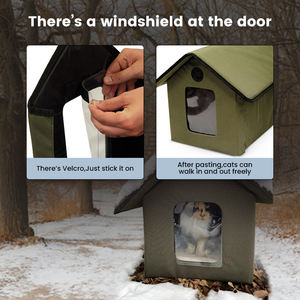 Lit pour <span class=keywords><strong>animaux</strong></span> de compagnie extérieur résistant à l'eau avec coussin chauffant électrique motif solide maison pour chat avec fermeture à bouton abri errant - Product Image 5