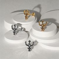 Boucles d'oreilles clous en acier chirurgical 316L Trident de Poséidon, design bouclier doré PVD, pour piercing tragus, hélix, cartilage, bijoux d'oreille
