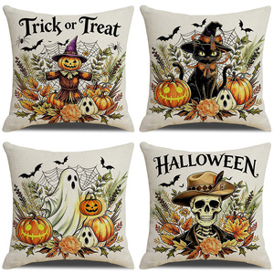 Lot de housses de coussin en <span class=keywords><strong>lin</strong></span> personnalisées pour Halloween, motif tête de citrouille amusante, pour canapé, décoration de fête et de maison - Product Image 2