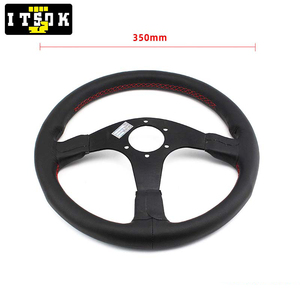 Auto 14inch 350mm Vera Pelle Volante Rosso Cuciture Piatte Ha Parlato Alla Deriva Da Corsa Auto JDM Tuning Rally Modificare per <span class=keywords><strong>Mugen</strong></span> - Product Image 5