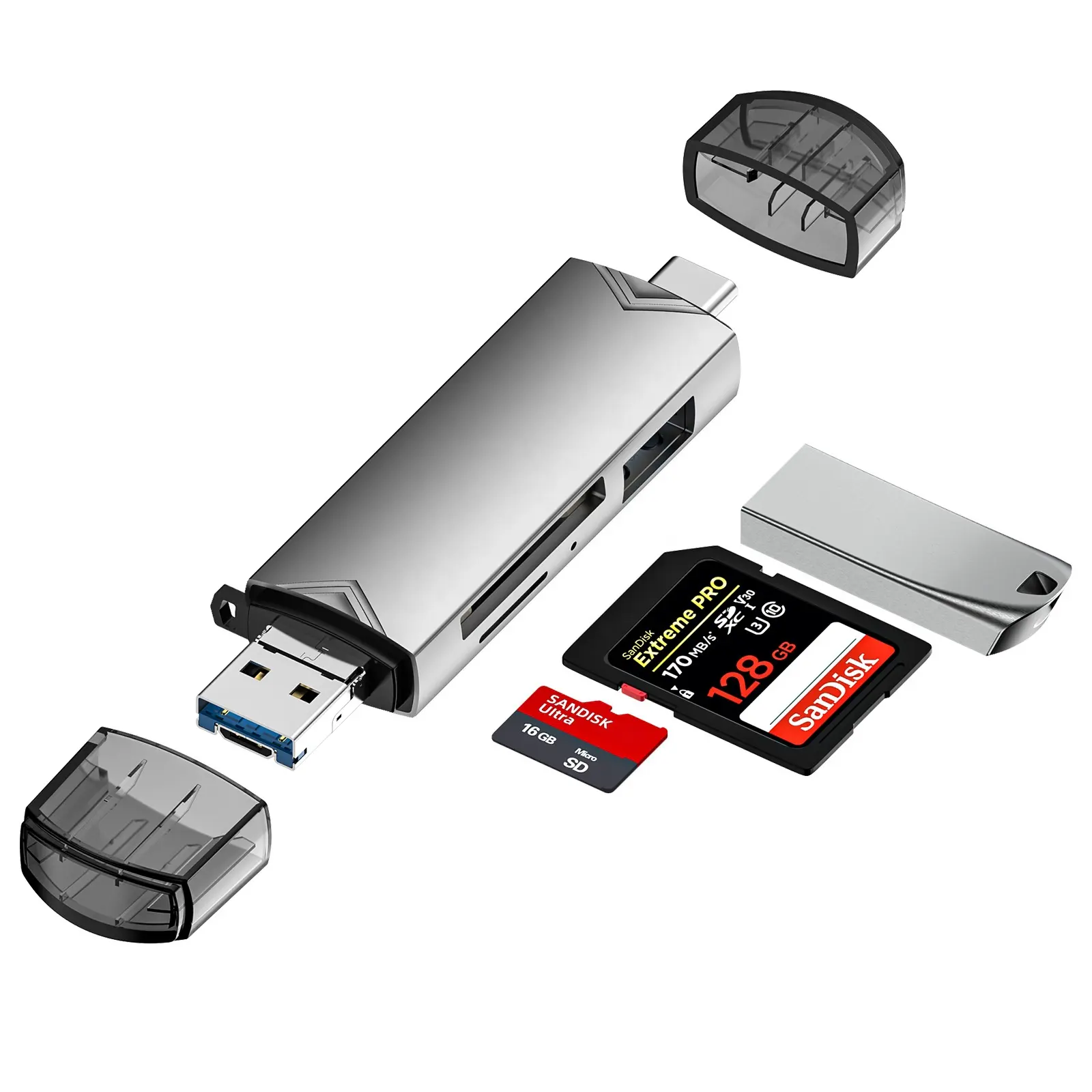 6 in 2 USB 3.0 e Micro USB e lettore di schede OTG USB TF e SD di tipo C per PC mobili e Notebook e altro ancora