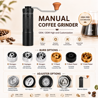 Moulin à café manuel Kingze avec logo personnalisé, 50 cliques, réglage externe, meule en acier inoxydable CNC, moulin à café manuel pour le camping