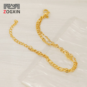 Stainless Steel Double Layer Chain Bracelet Geometric Design Unisex Jewelry - Product Image 2
