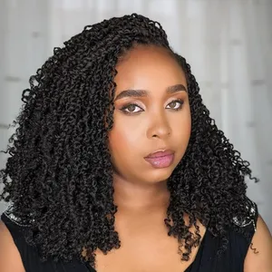 30 Strengen Zwart Kleur Yanky Twist Gehaakt Vlechten Haar Met Krullen Yanky Wendingen Vlechten Synthetische Hair Extensions Voor Vrouwen