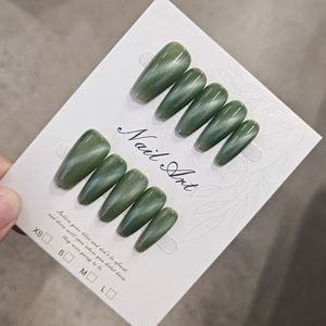 10 faux <span class=keywords><strong>ongles</strong></span> longs en forme de cercueil, <span class=keywords><strong>vert</strong></span> <span class=keywords><strong>olive</strong></span>, effet œil de chat, brillants, amovibles et réutilisables, en acrylique, pour femmes - Product Image 3