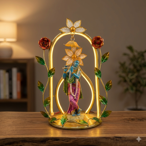 Statue artisanale en fer forgé du Dieu Krishna, impression en relief 3D complète |   Lumière LED |   Pièce décorative Krishna |   Spirituel - Product Image 3