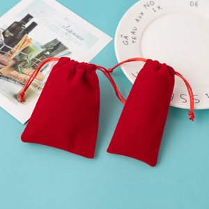 Burgundy Velvet <b>Drawstring</b> <b>Pouches</b> For Jewelry Storage And Gift Packaging Small Rectangular Size With Custom Logo Printing - Product Image 2