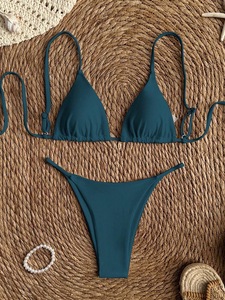 Bikini Triangular Estilo Europeo Americano 2025, Traje de Baño Sexy Brasileño, para Vacaciones en la Playa, Spandex/Nylon - Product Image 3