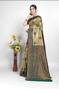 Sari de Seda Banarasi Hecho a Mano en India con Diseño Exclusivo, Sari Nupcial para Bodas y Celebraciones Festivas en Venta - Product Image 4
