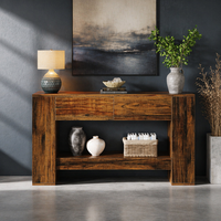 Table console moderne convertible de 55,1 pouces avec 2 tiroirs, table de canapé en bois à placer derrière le canapé, table d'entrée à 2 niveaux