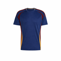 Maillot de football/soccer personnalisé avec blocs de couleur, bordure dorée, nom, numéro et logo, 100 % polyester pour équipe et club