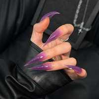 Faux ongles de luxe en forme de griffe de dragon, dégradé noir et blanc, décor chaîne, style gothique punk, faits à la main, réutilisables, à pression