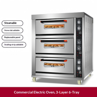 Horno eléctrico de convección de tres pisos y seis bandejas de fondo plano para panadería, pizza, pan y pasteles