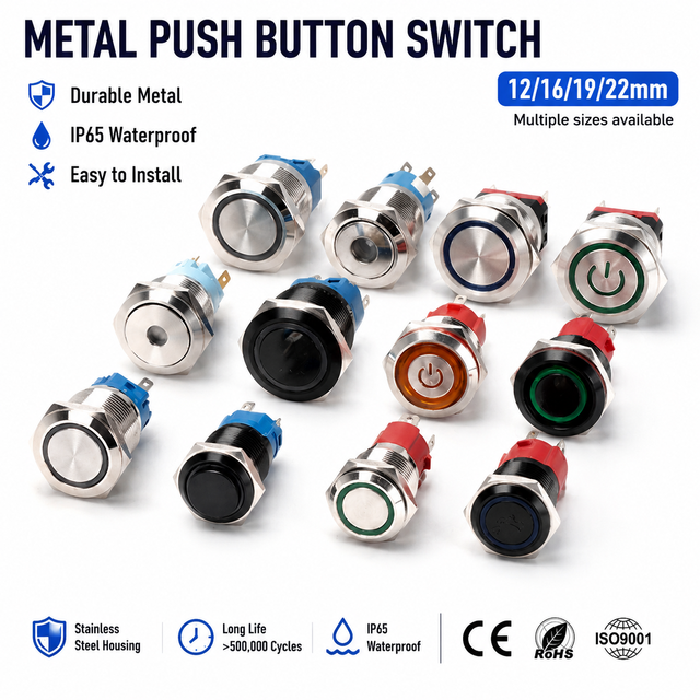 12/16/19/22mm Waterproof Metal Push Button Switch LED Illuminated Momentary Latching IP67 for Automotive Marine Industrial